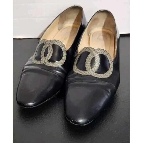 Silvia Fiorentina Chiara Italy Black Gray Circles Leather Low Heels Pumps Sz 6 M - Picture 1 of 16